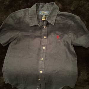 Polo by Ralph Lauren Navy Blue Linen Button Down Shirt Size M 10-12